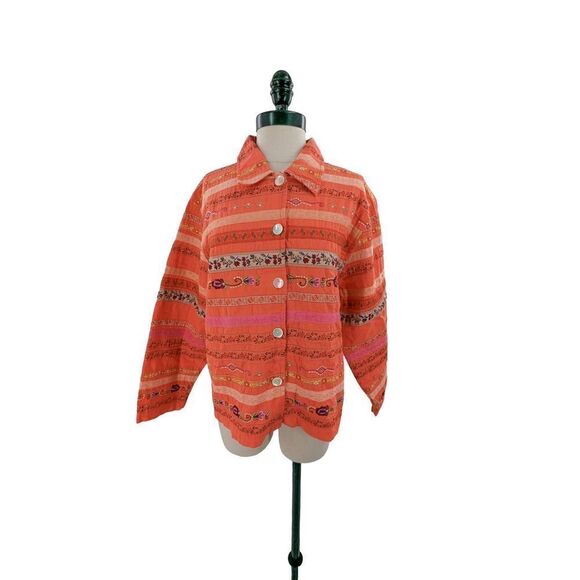 Tantrums Women Long Sleeve Floral Embroidery Ribbon Jacket Red Orange Size Mediu - Picture 6 of 14